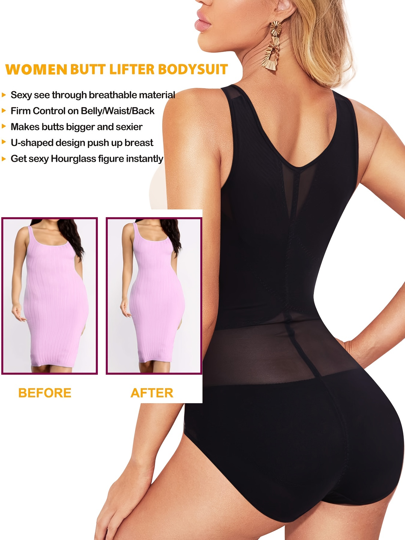 SCARBORO Shapewear Vest Bodysuit, Open Chest Butt Lifter Compression  Slimming Shapewear With Removable Hip Pads, Women's Underwear & Shapewear