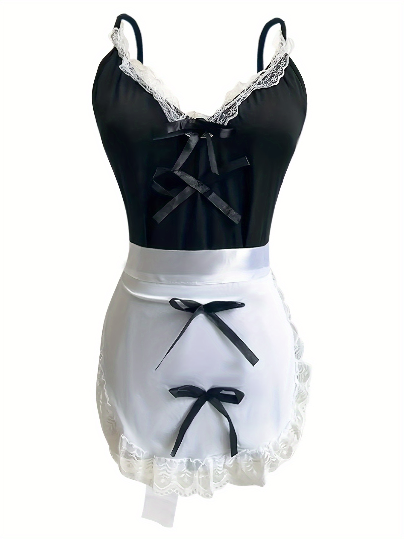 French Maid Costume for Adults, Black Lace Bodysuit