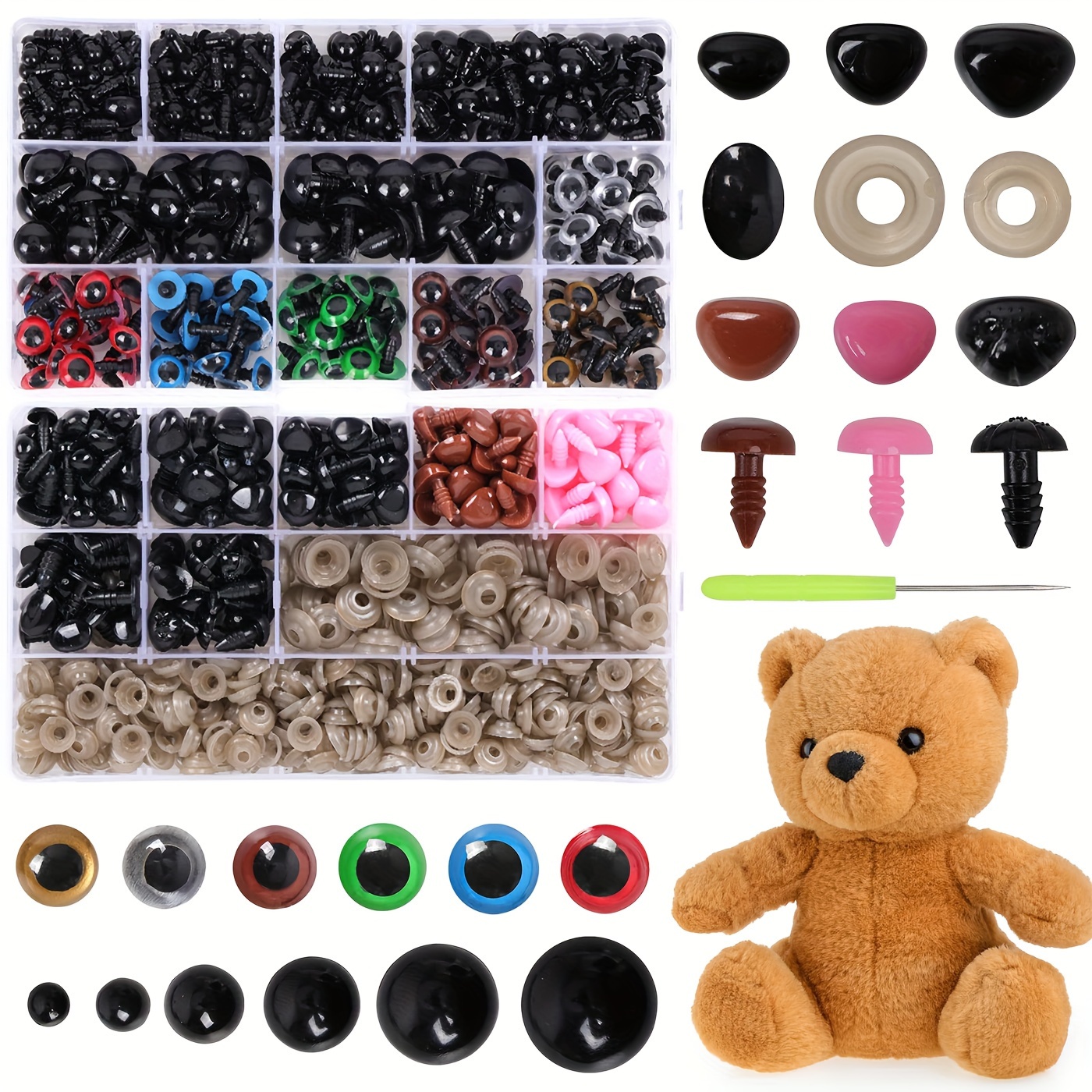 Menkey Plastic Safety Eyes and Noses with Washers 570 Pcs, Craft Doll Eyes and Teddy Bear Nose for Amigurumi, Crafts, Crochet Toy and Stuffed Animals