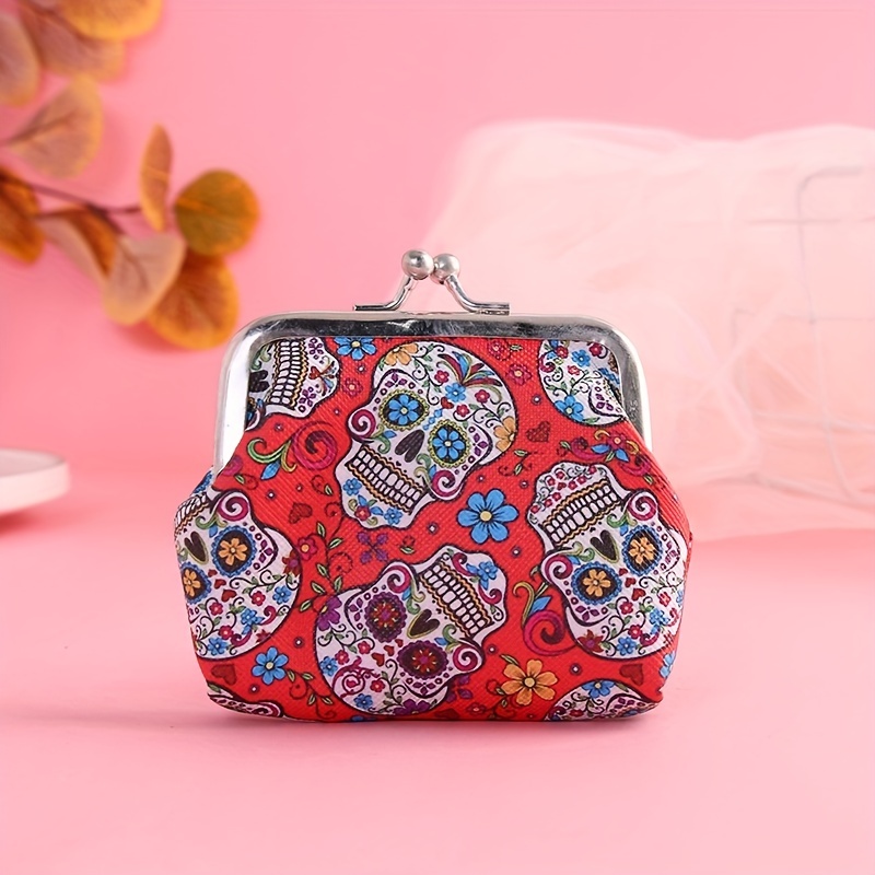 Casual Trendy Creative Vintage Skull Flower Coin Purse Temu