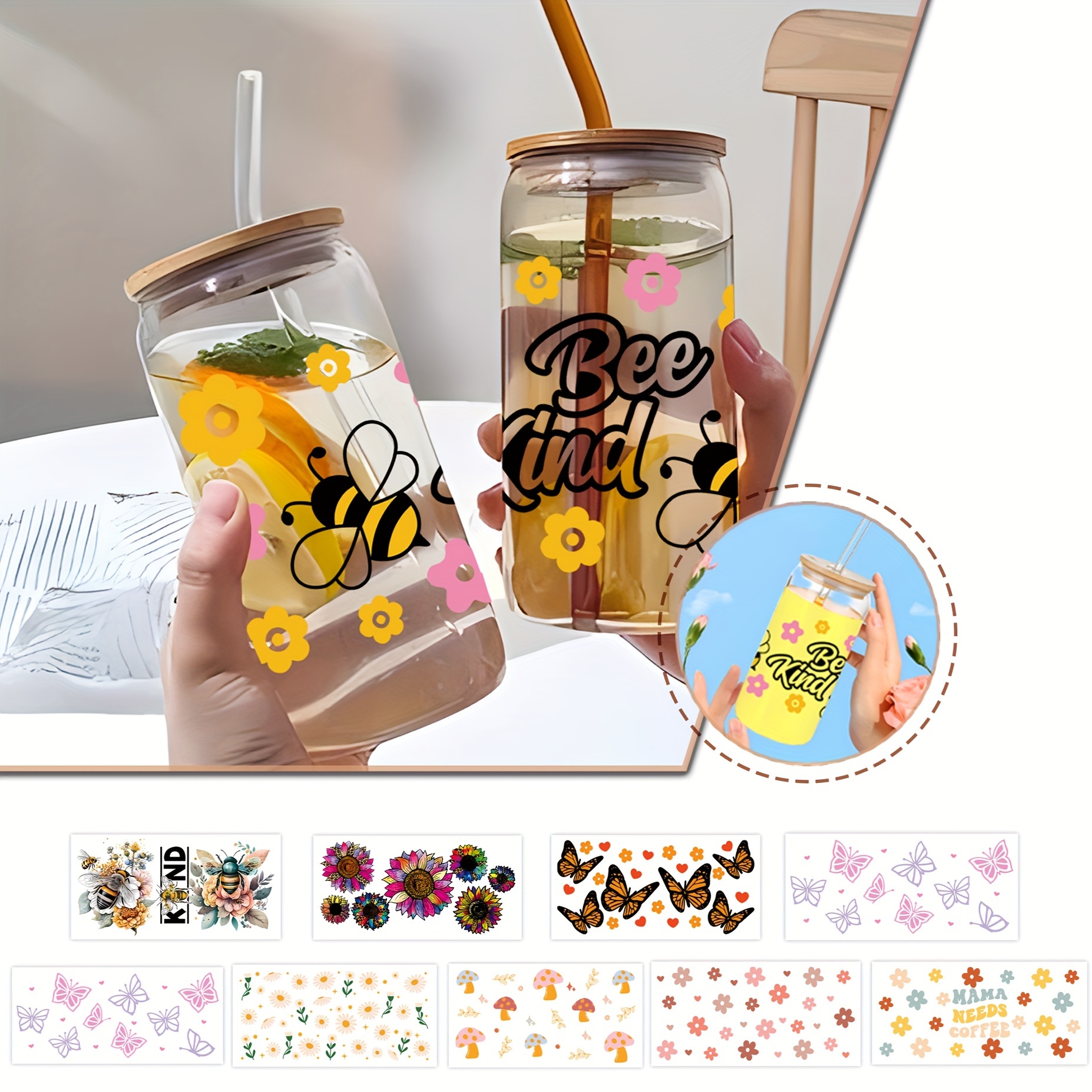 1pc Mama Needs Coffee Design UV DTF Cup Wraps For 16 Oz Glass Cup