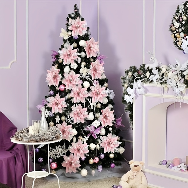 5pcs Glitter Christmas Flowers Xmas Tree Ornaments Decorations