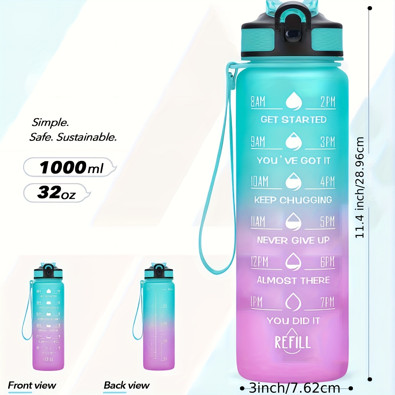 1 Litre Motivational Fitness Sport Water Bottle With Straw - Temu