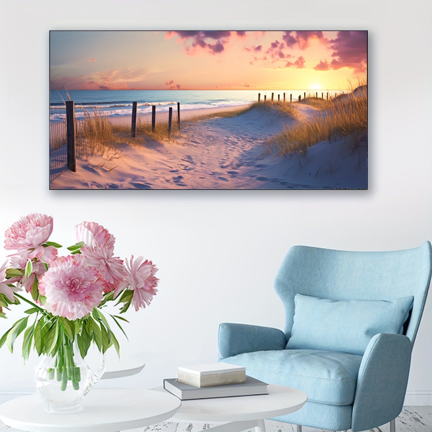 Quadro su tela, Spiaggia erba di mare tramonto