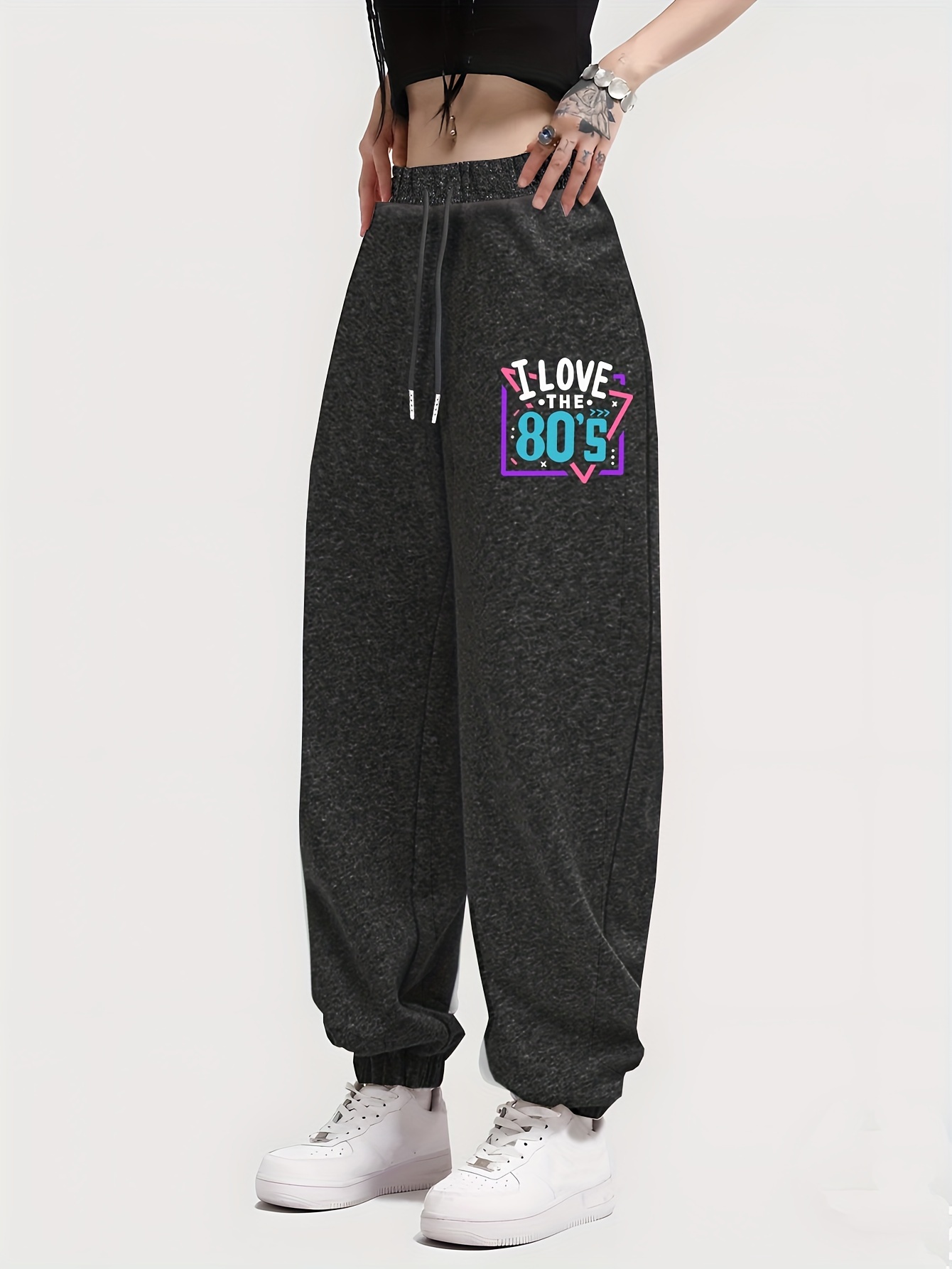 Love 80's Print Casual Loose Sweatpants Fashion Drawstring - Temu United  Kingdom