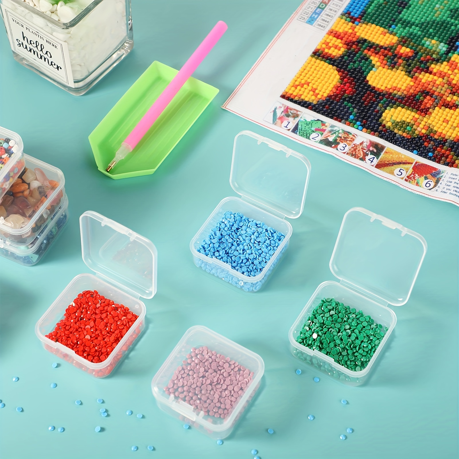 2 Sizes Clear Small Containers Plastic Square Bead Storage Box for