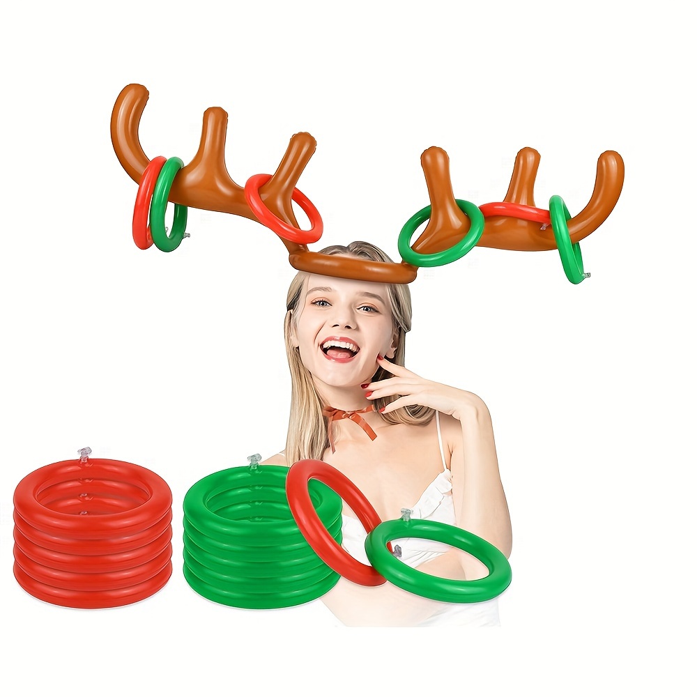 

1pc Inflatable Antler Collar Game With 4 Inflatable Rings Decorated Deer Head Collar Toys In Random Colors For Christmas Parties