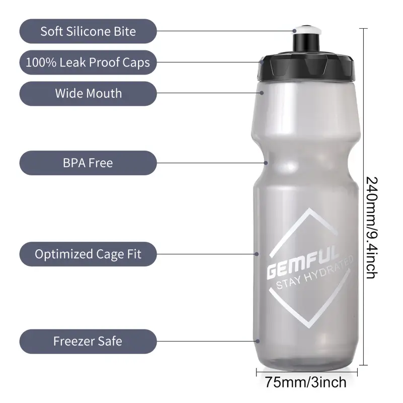 Gemful Bicycle Water Bottles - Bpa-free Squeeze Sports Drink