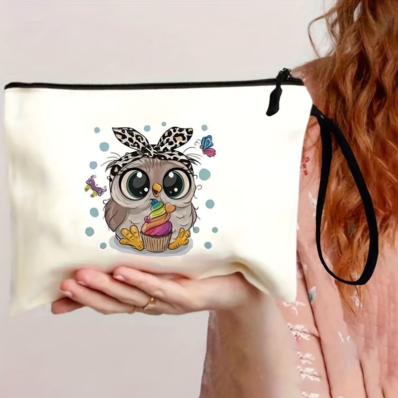

Cute Owl Print Makeup Bag, Portable Comestic Storage Pouch, Toiletry Wash Organizer & Gift Bag