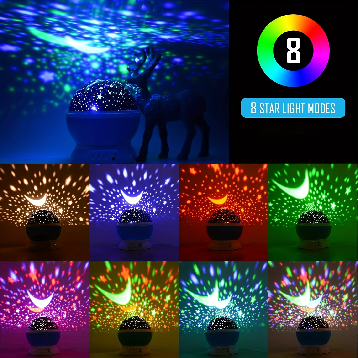 1pc Star Night Light, 12 Color Changing Light Modes With USB Cable,  360°Rotating Moon Star Projector Desk Lamp For Bedroom Party Decor &  Birthday Gift