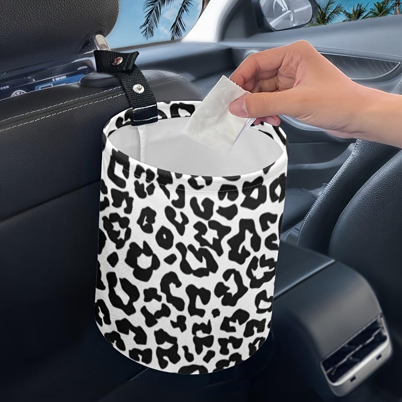 Petite poubelle de voiture à texture peau de léopard blanc avec couvercle -  Accessoires anti-fuite pour poubelle de voiture - Organisateurs de voiture  pour voiture, camion, intérieur de siège : : Auto