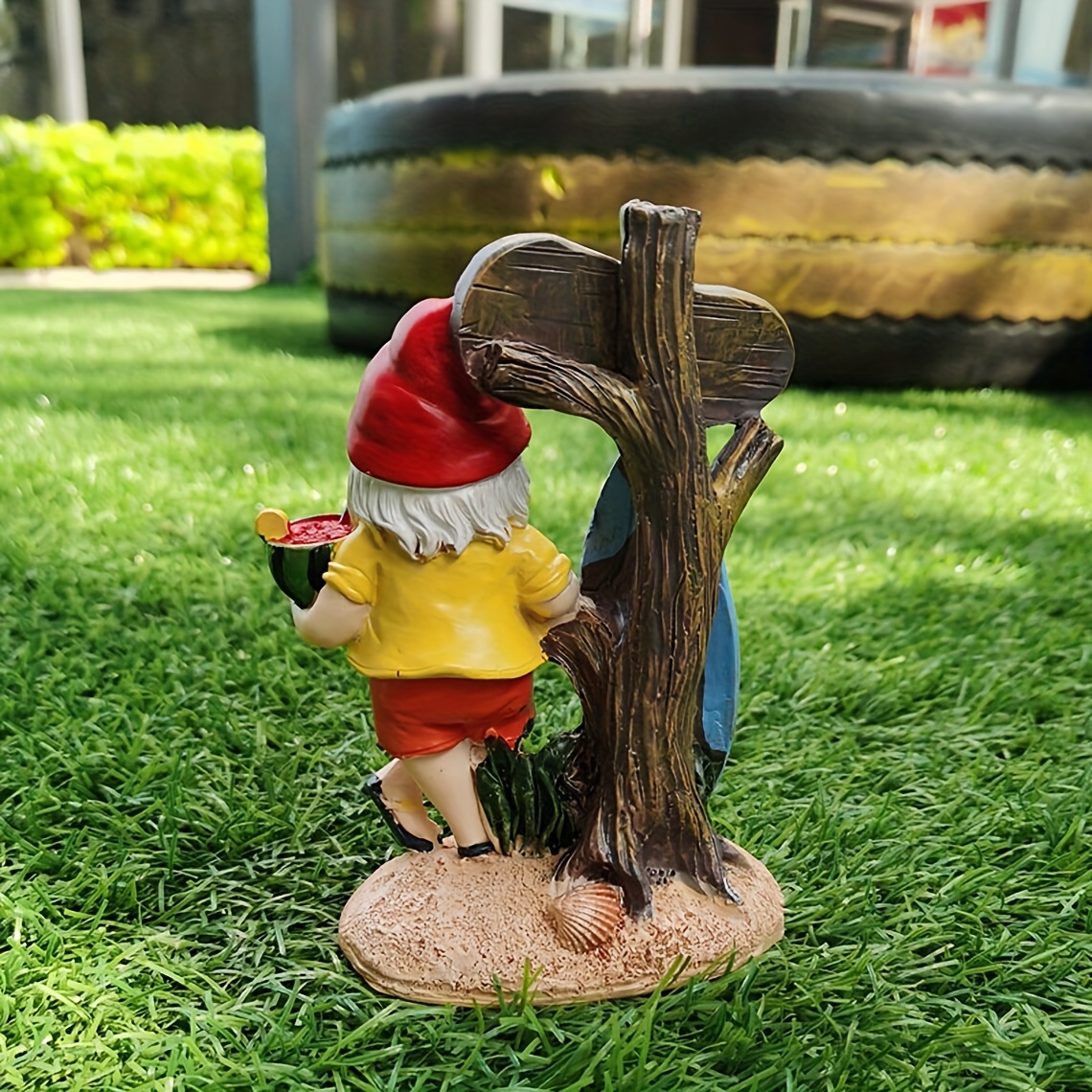 Gnome de jardin Ensemble de 2 17cm Gnome de jardin couché sur des  champignons Résine avec panneau de bienvenue Gnome de jardin Décoration  Statue