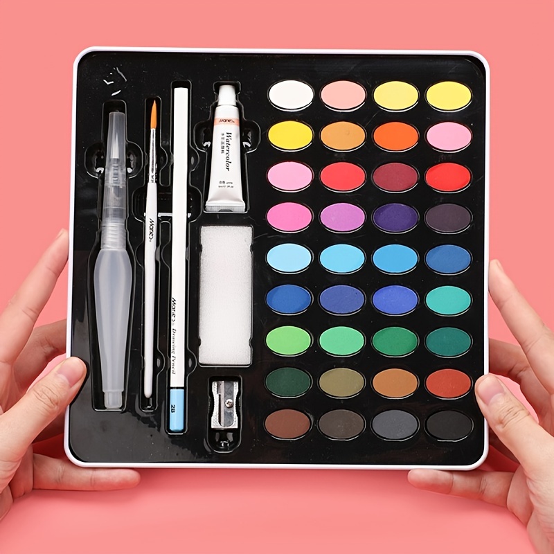 12/18/24/36 Colors Solid Watercolor Paint Set Portable Metal Box With Water  Color Brush School Kids Professional Art Supplies