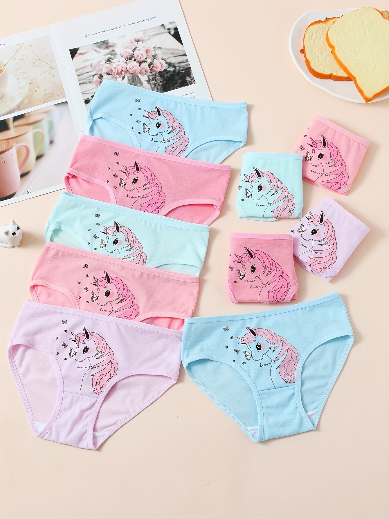 6pcs Toddler Girls Briefs Cartoon Unicorn Print Cute Underwear Cotton Soft  Comfy Breathable Kids Panties