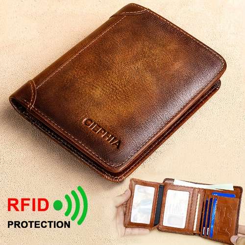 Vintage Trifold RFID Leather Wallets, Short Multifunctional ID Credit Card Holder, Business Casual Money Bag Coin Purse Father's Day Gifts