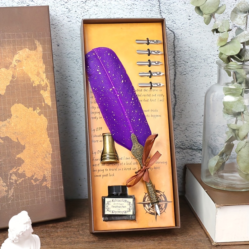 1 Set Gift Box Feather Pen Jubaboz Calligraphy Pen Ink Pen Set Antique  Writing Fountain Pen Gift Box Set Mechanical Gear Used Painting Signing  Retro Decoration, Save Money Temu