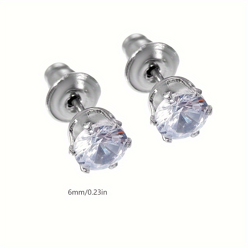 Stainless Steel Cubic Zirconia Stud Earring 6 Sizes Round - Temu