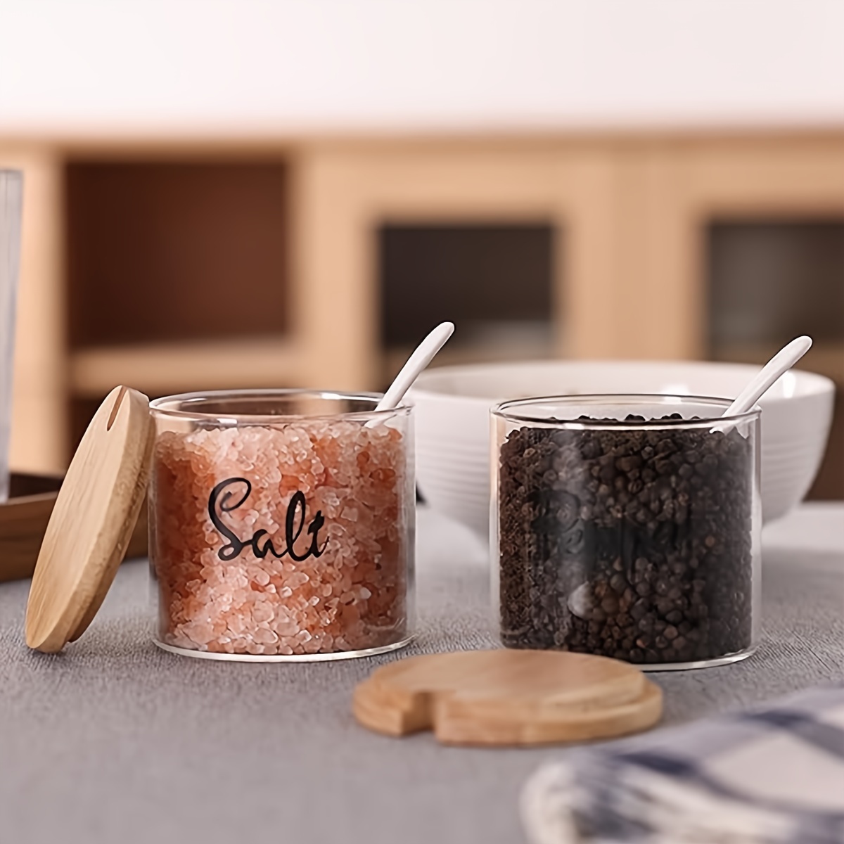 Lawei Set of 3 Condiment Jar with Lids and Spoons - Glass Sugar Bowls Sugar  Salt Container Set for Sugar Serving Spice Salt