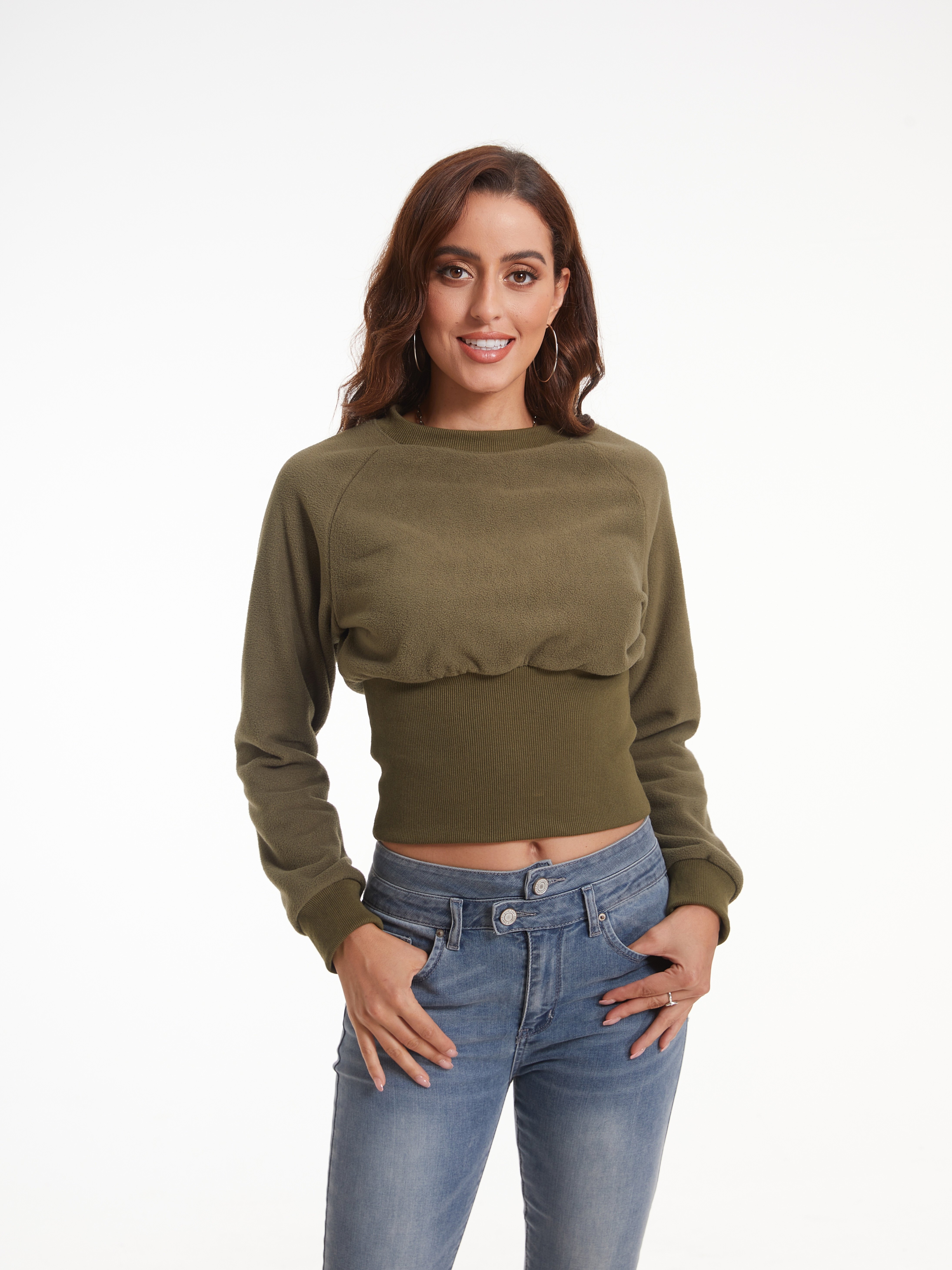 CROP SWEATSHIRT / GREEN KHAKI