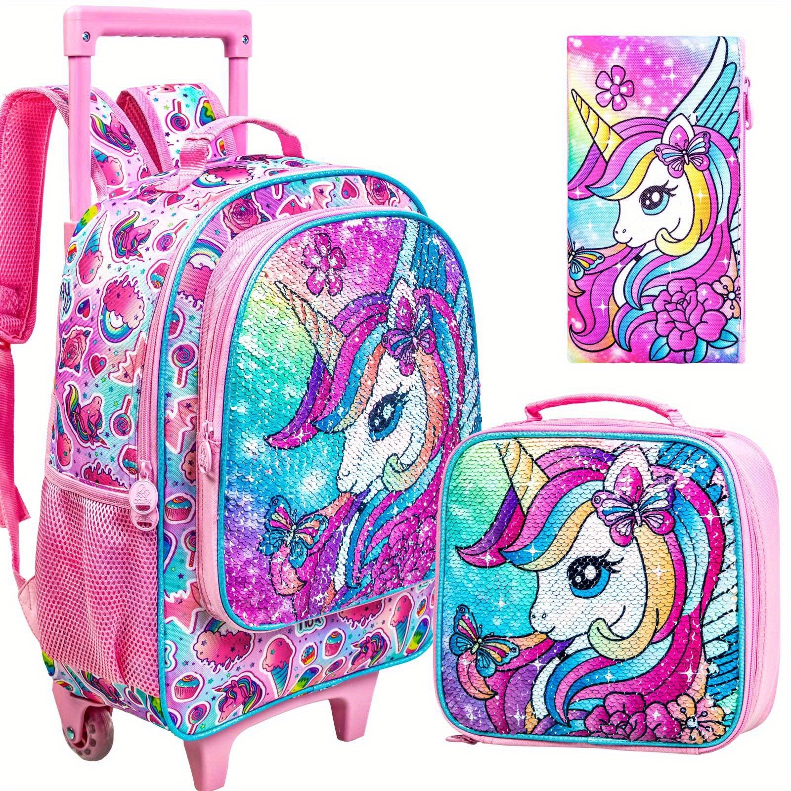 Mochilas para niñas, mochila de unicornio para niñas, juego de mochila  escolar de unicornio con lonchera y estuche para lápices, Unicornio Rosa