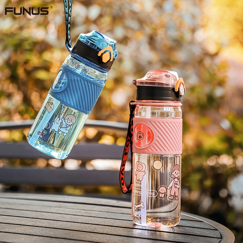 Funus 24 OZ clear water bottle carrying and filter mesh, leak