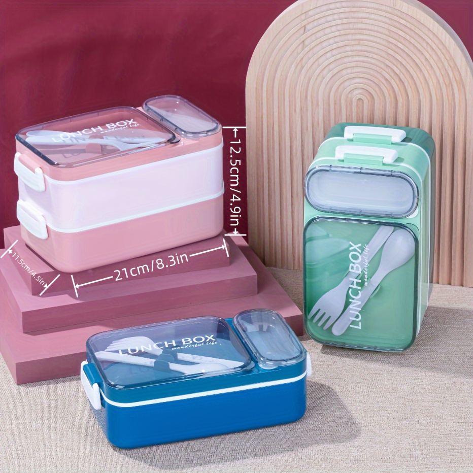 2-layer Lunch Box With Tableware, Portable Insulated Lunch Box