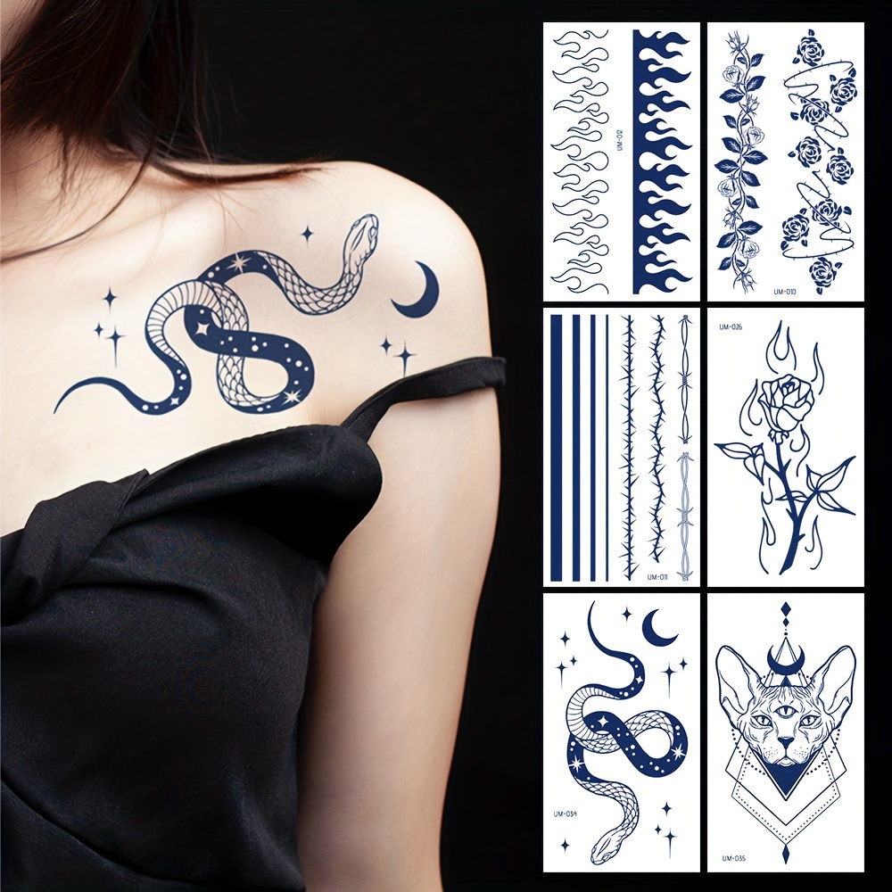 Tatuaje temporal de serpiente de tinta negra, tatuaje falso duradero para  mujer y hombre, tatuaje de