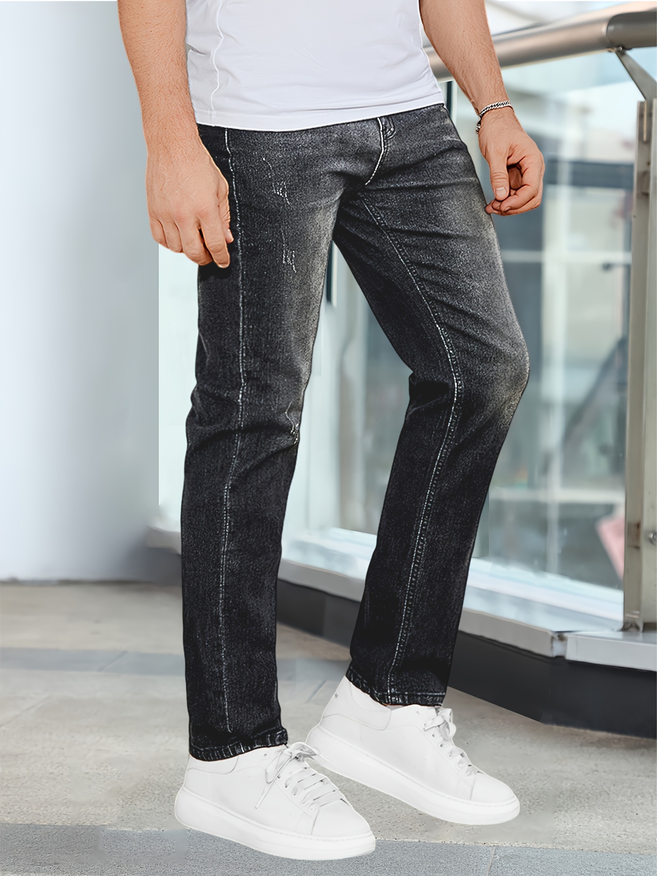Men's regular fit faded jeans-Men's regular jeans-casual jeans-classic  style