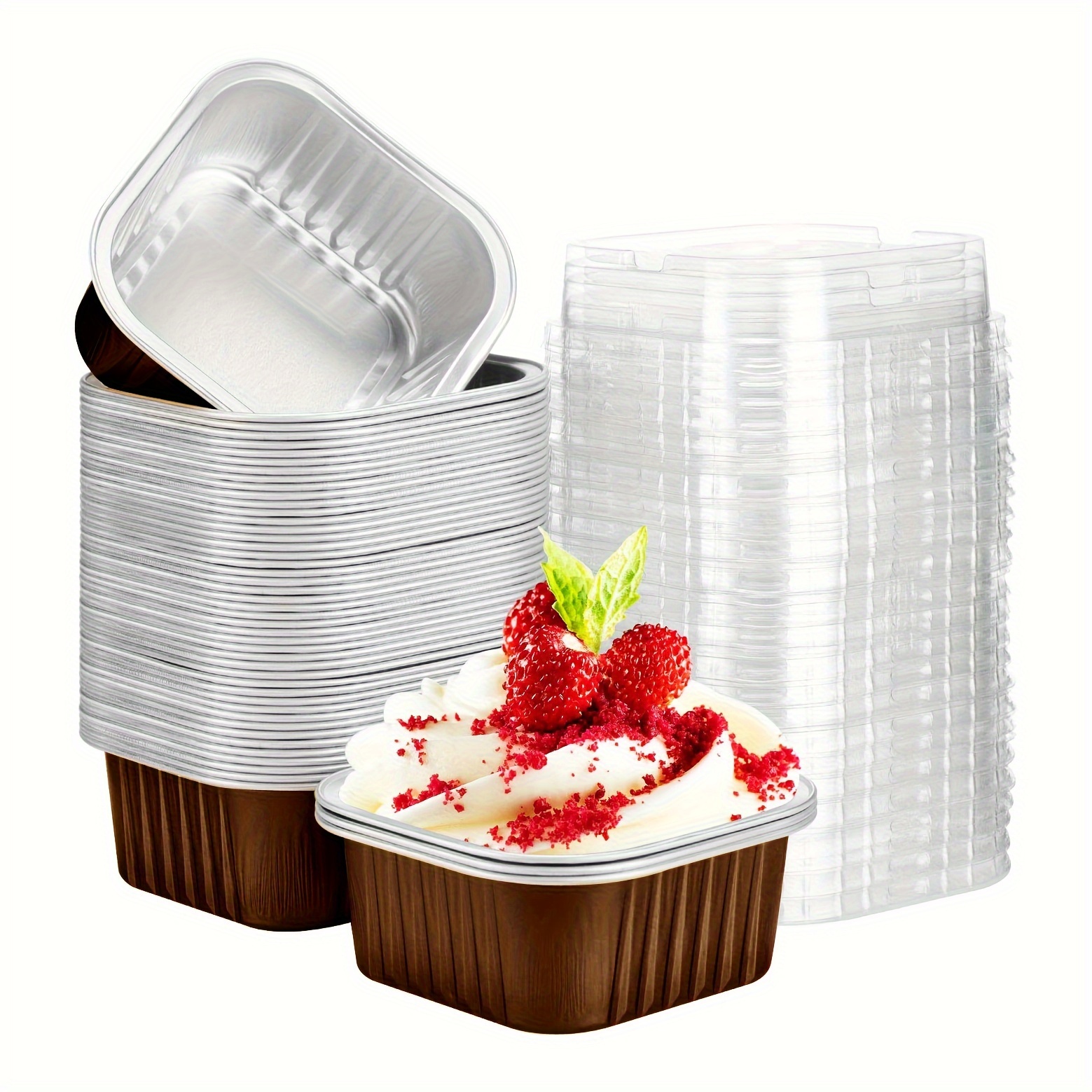 Cup Cake Liners With Lids Square Disposable Desserts Flan Baking