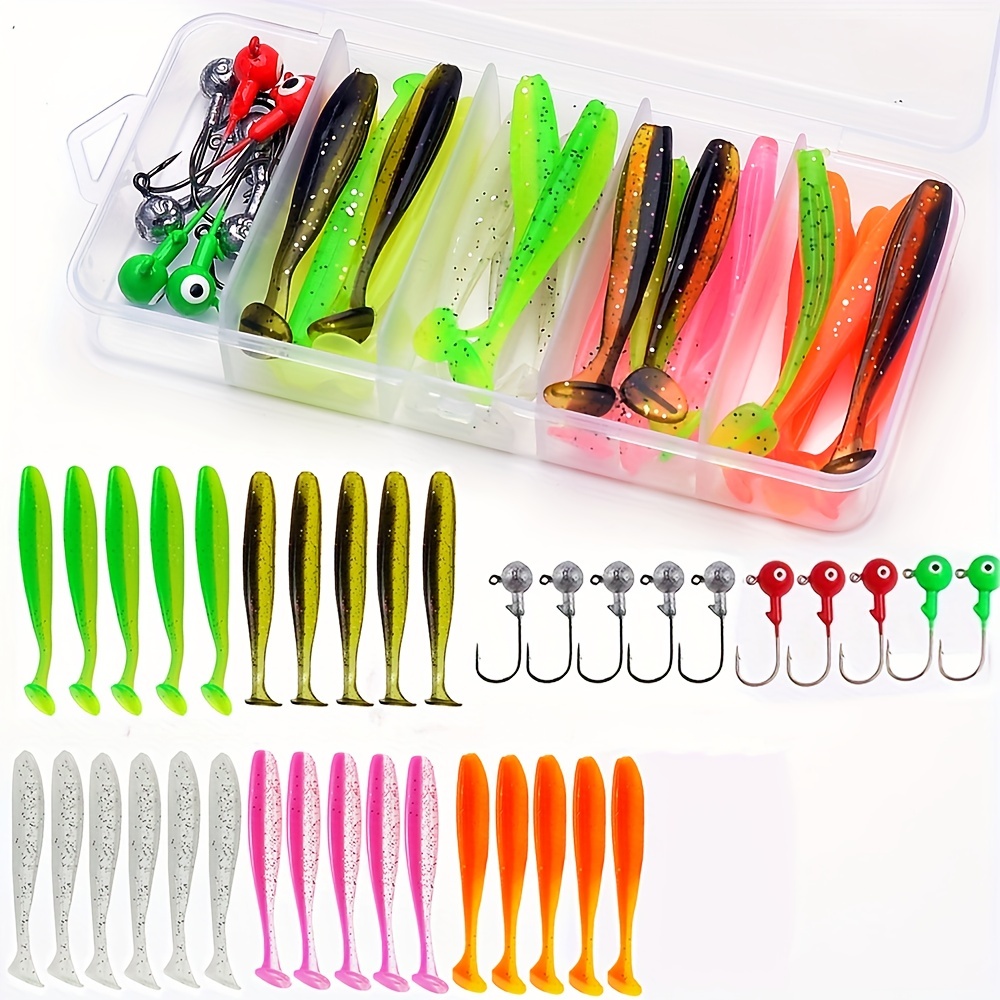 40pcs/box T Tail Soft Fishing Bait Lure, Matched With 0.12oz Lead Hook  Hook, Fishing Tackle Accessories