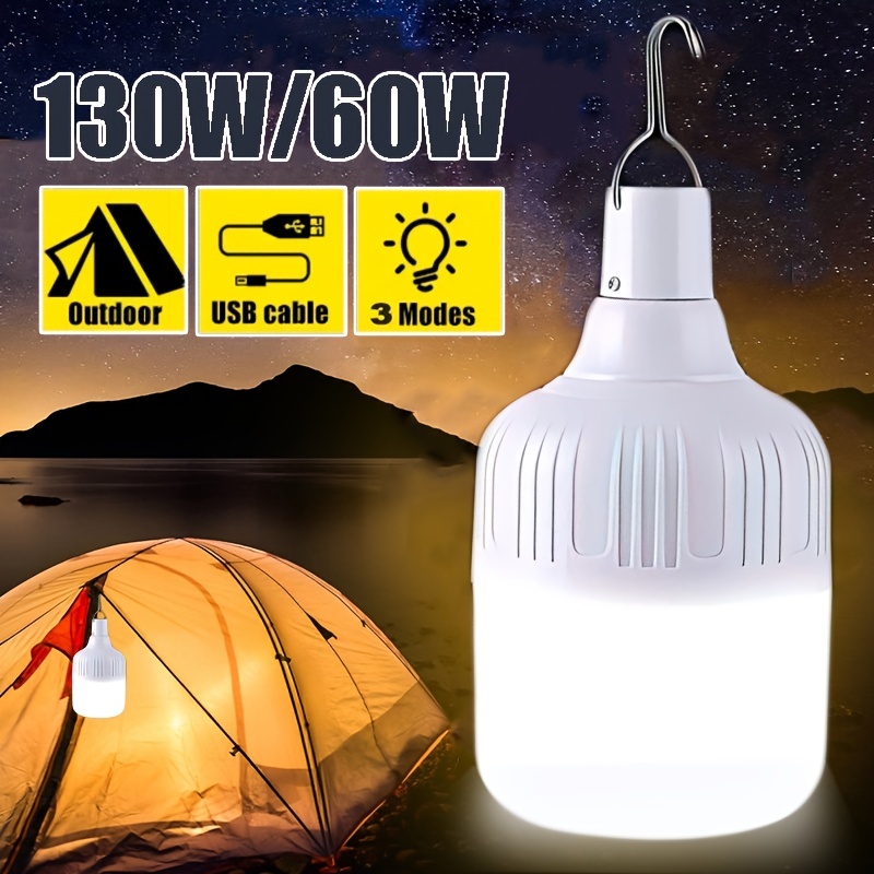 Portable Outdoor LED Bulb Light with USB Cable - 130W/60W, 3 Modes, USB  Rechargeable, Ideal for Camping, Fishing, BBQ, and Emergency Lighting