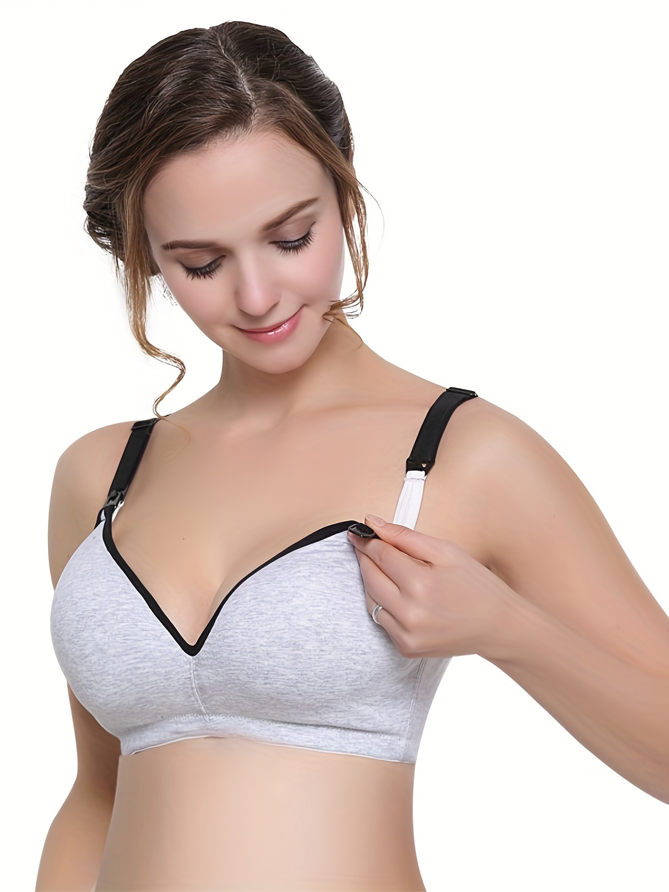 T Shirt Bra, Women Rimless Lace Cup Front Button Thin Large Bra