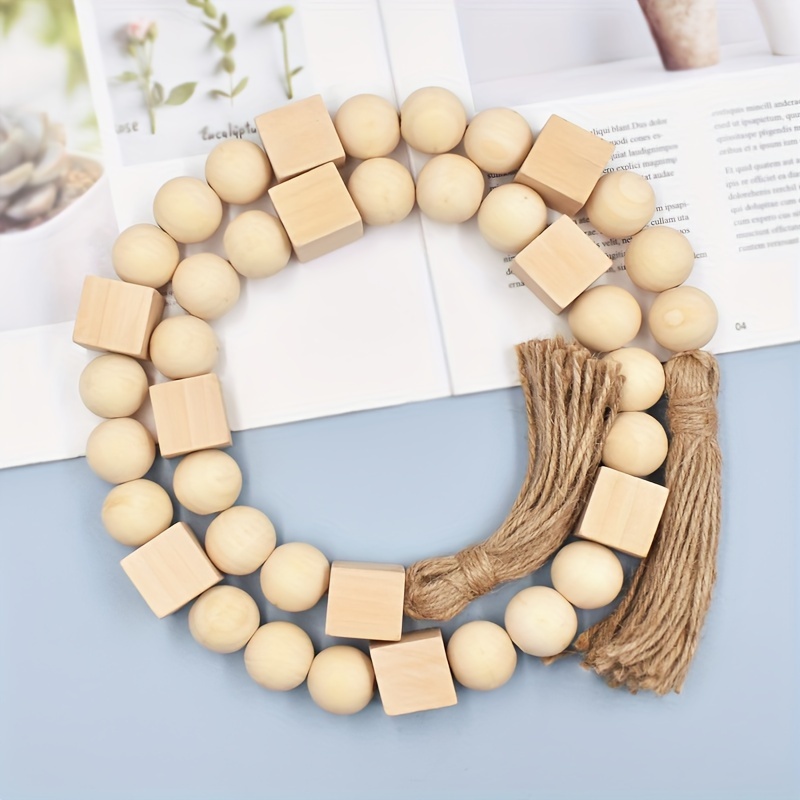 1PC Wood Bead Garland with Tassels Pastoral Wooden Bead Tassel Decorative  Beads