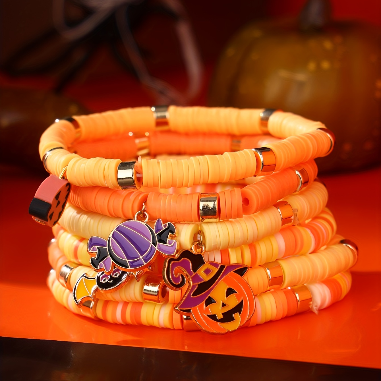 ハロウィン❤光るブレスレット 6種類セット 腕 クモ かぼちゃ ドクロ