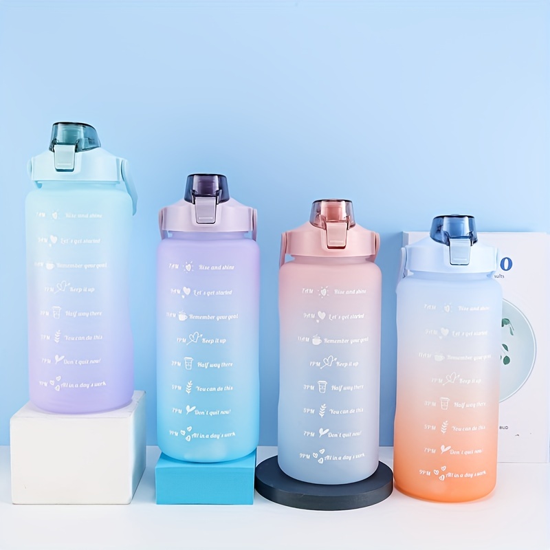 Gradient Water Bottle With Straw And Handle Portable Plastic - Temu