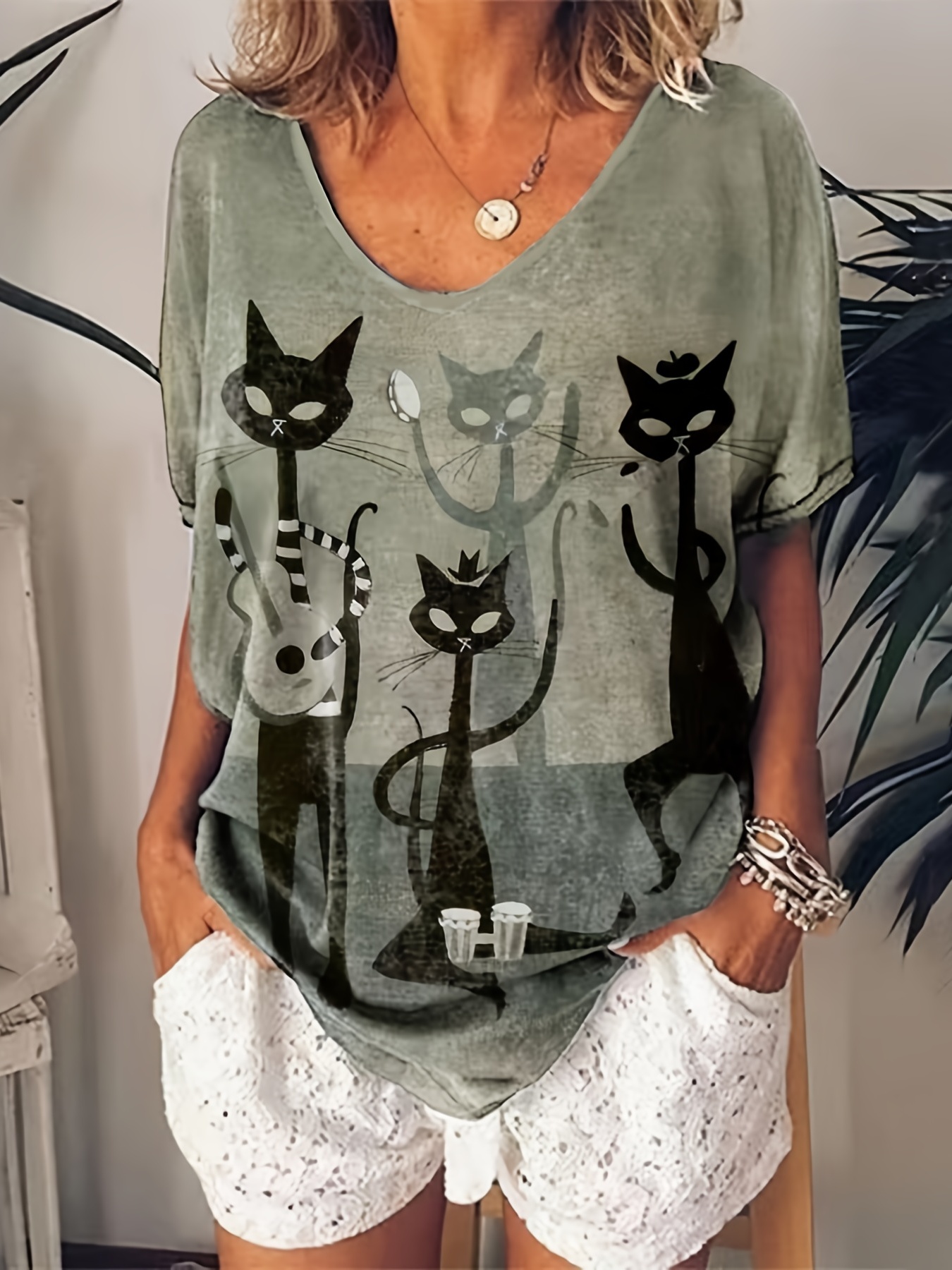 Summer Women's T-shirt Funny Cat Fish Print TShirt Women Clothing -  Only Cat Shirts