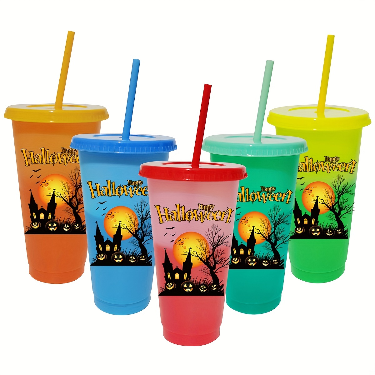Plastic Kids Cups with Lids and Straws - 10 Pack 12 oz Reusable Tumbler  with Straw | Color Changing Cup with Lid Adults Bulk Travel Tumblers  Drinking