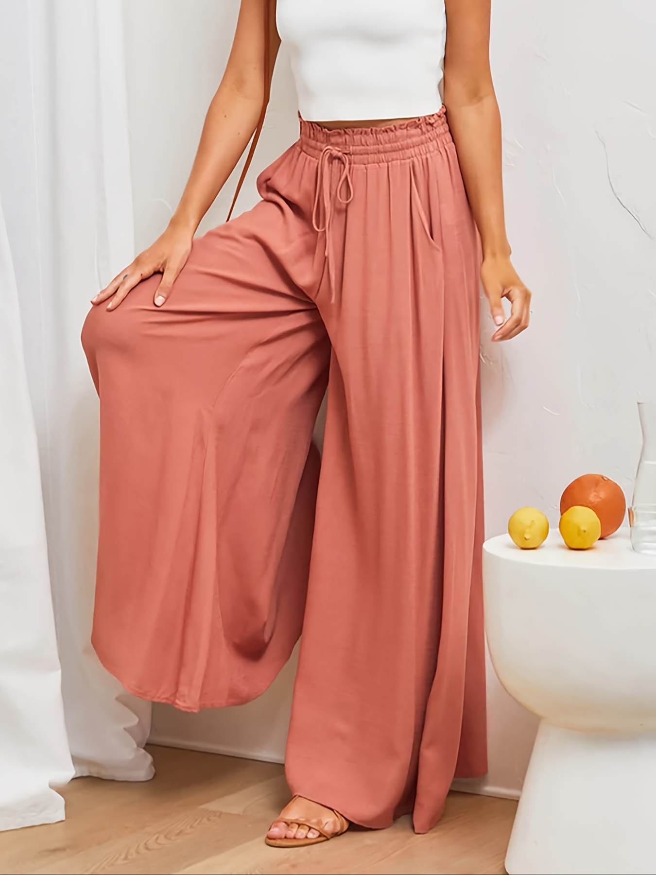 Red Smocked Wide Waistband Pants | Accessorize Me