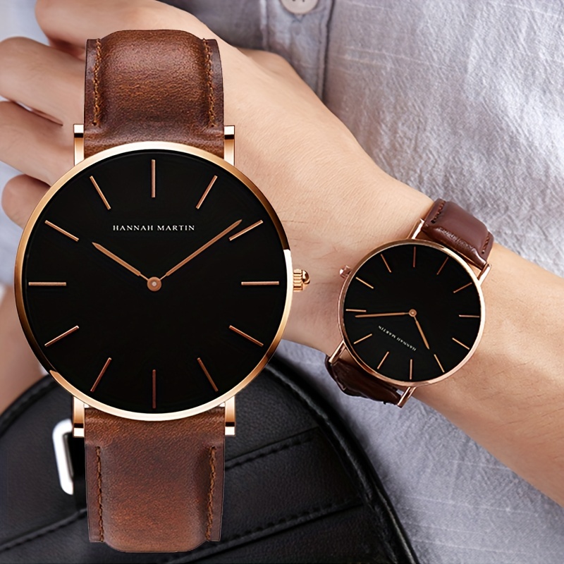 

Hannah Martin Top Brand Men's Leather Watch Ultra-thin 6.9mm Simple Dial Japanese Movement Fashion Business Men's Quartz Watch