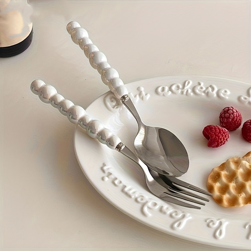 Unique Pearl Shape Cutlery Set With Ceramic Handles 304 - Temu