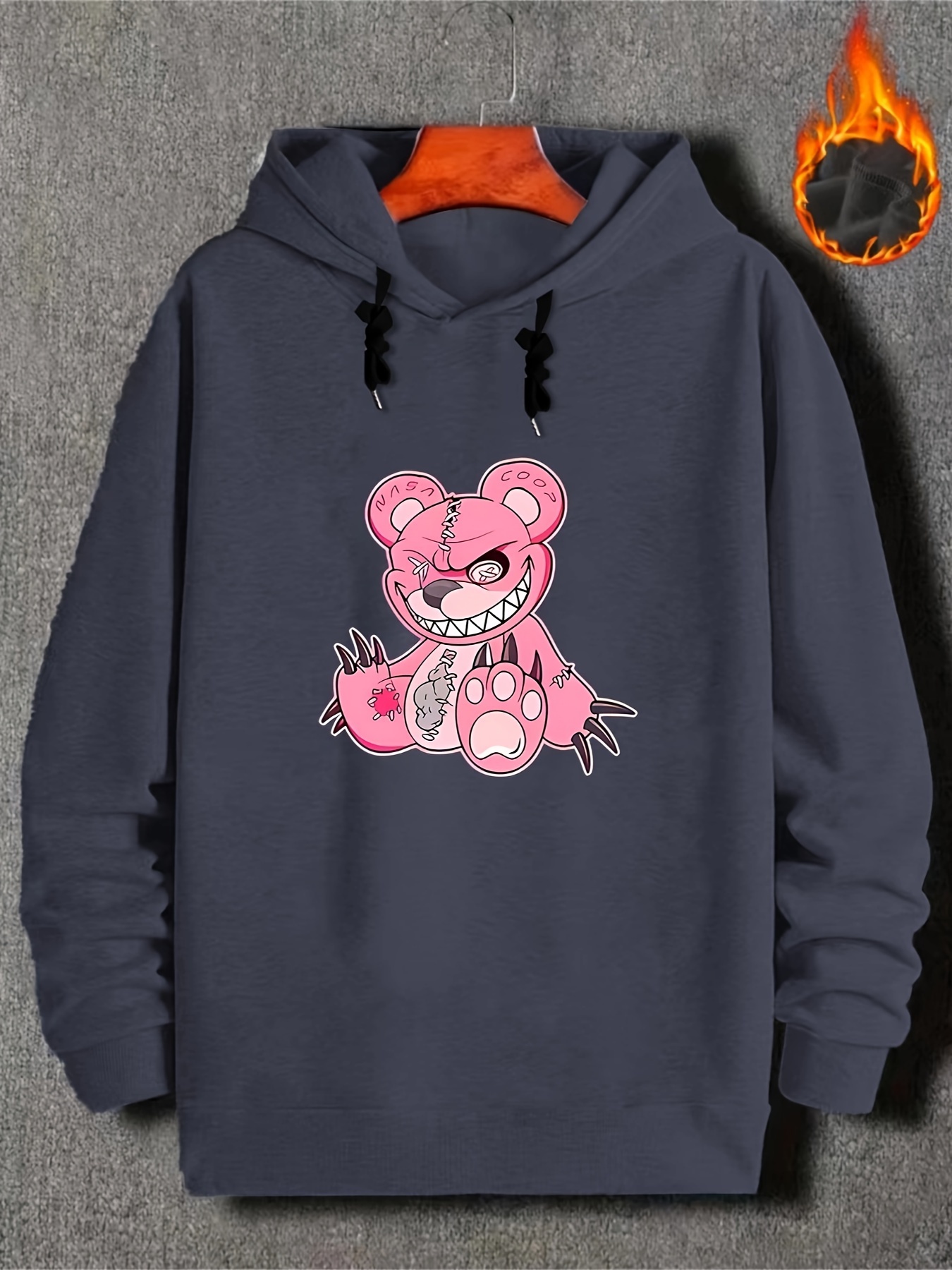 Plus Size Men's Grinning Bear Print Hooded Sweatshirt Fashion