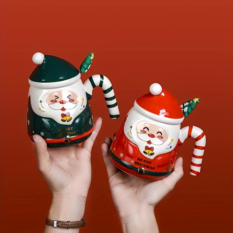 Cartoon Santa Claus Coffee Mug With Lid And Stirrer, Ceramic