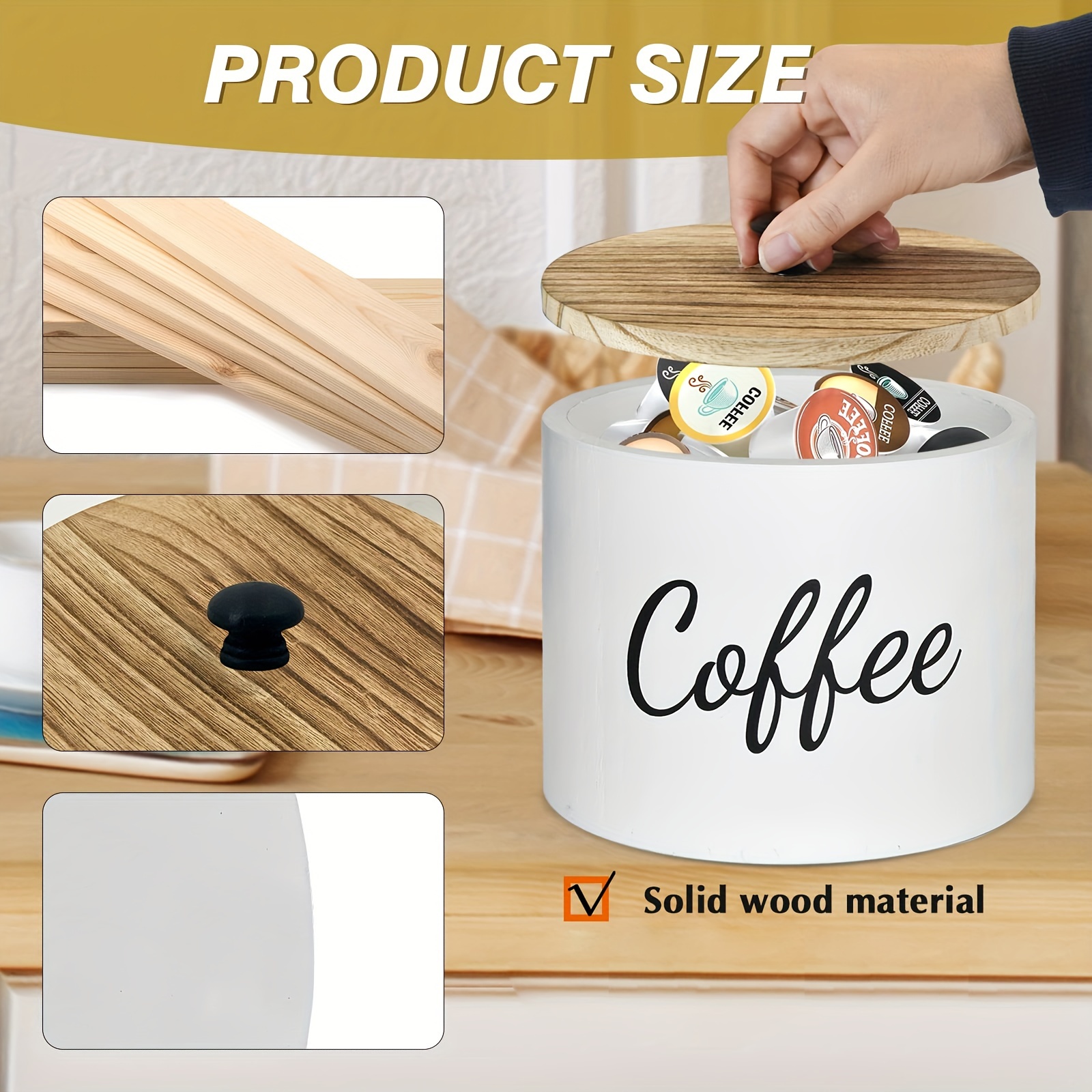 1pc Porta capsule del caffè in legno con coperchio, organizzatore