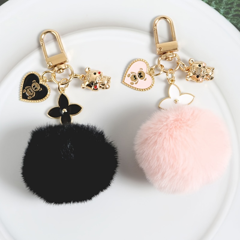 2023 New Love Bear Fur Ball Keychain Ornament Female Creative Cute Tiger Protective Cover Pendant Gift for Girl/Boyfriend/Valentines/Easter,Temu