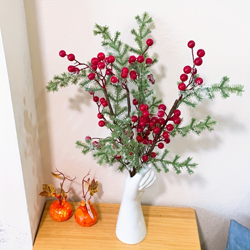 Christmas Artificial Pine Pick With Red Berries Artificial - Temu