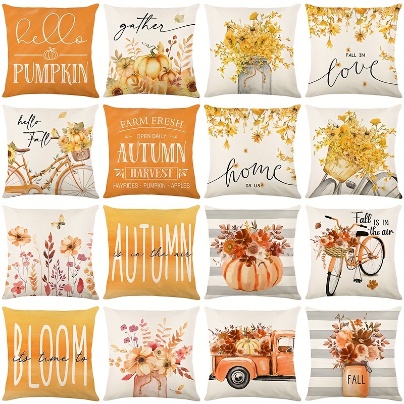 Fall Linen Blend Throw Pillow Case Square Cushion Case - Temu