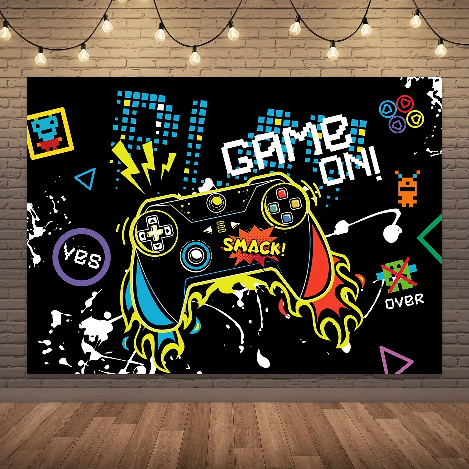 Tema de videogame cenário fotografia desenho animado controlador de jogos  grafite pixel meninos decoração de sala de jogos fundo festa sessão de  fotos, 1