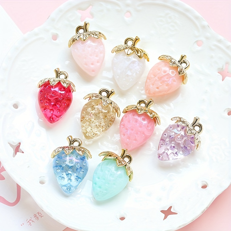 5pcs Strawberry Resin Pendant, Fruit Pendant Beads, DIY Earrings Necklace Bracelet Jewelry, Jewels Accessories,Temu