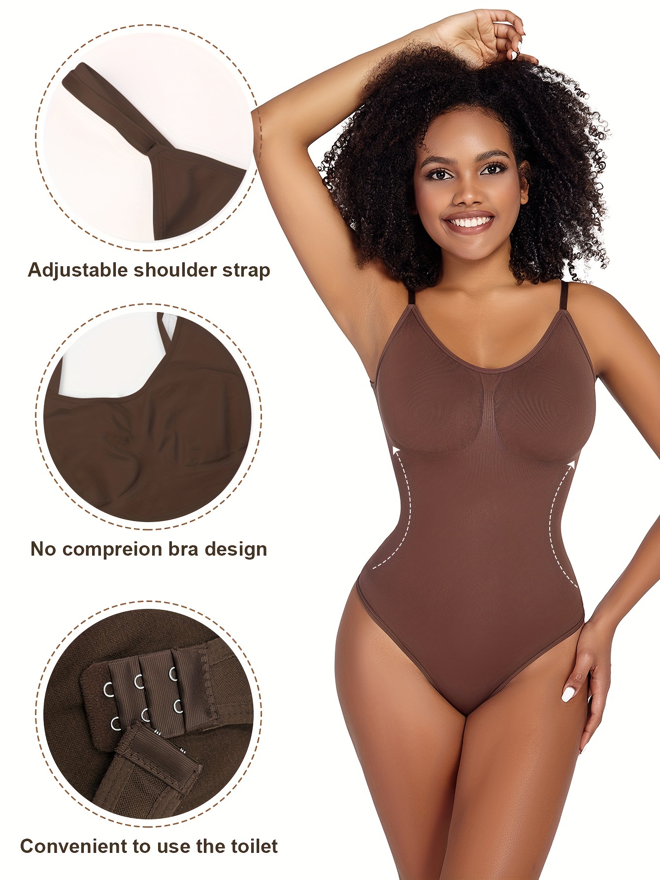 Solid Spaghetti Strap Bodysuit, Tummy Control Shapewear Body Shaper,  Women's Lingerie & Underwear