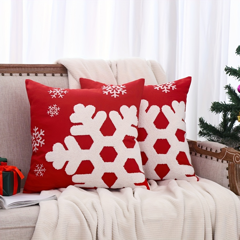 Christmas Snowflake Throw Pillow Covers 18x18 Red Decor